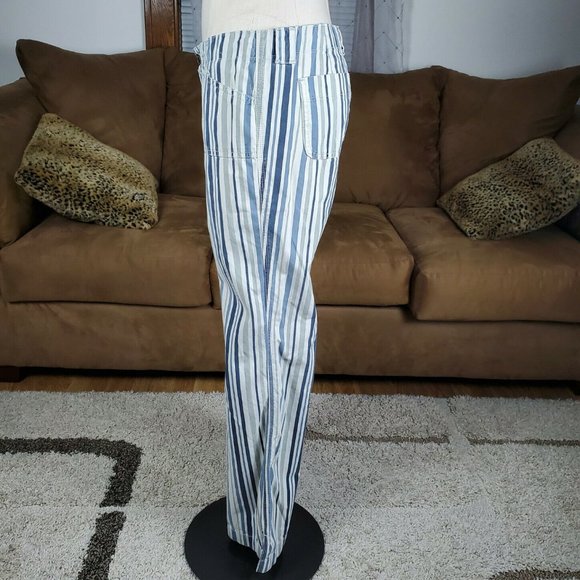 Express Precision Fit Retro Blue White Striped Wide Leg Cotton Pants Size 9/10 - Picture 3 of 8